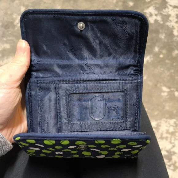 Vera Bradley Navy Phone Wallet with Lime and White Polka Dots - Picture 2 of 3